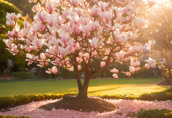 Naklejka premium dreamy magnolia tree in gentle breeze 