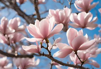 falling pink magnolia petals in soft light

