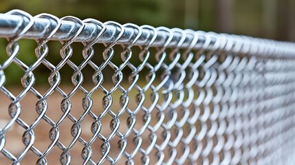 A close-up view of a chain-link fence showcasing its metallic structure and design.