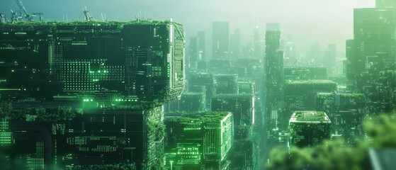 Obraz premium Futuristic Green Technology Hub Featuring Blockchain Innovations