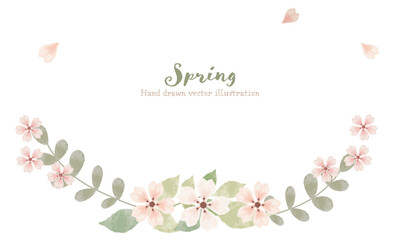 水彩で描いた桜と植物のフレーム