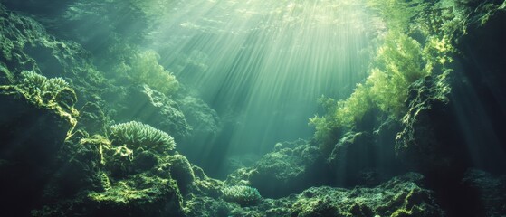 Obraz premium Glowing Coral Reef Under Sunlight with Peaceful Ocean Vibes