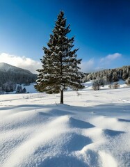 covered landscape with a lone pine tree 
