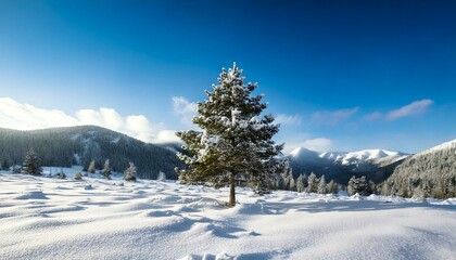 covered landscape with a lone pine tree 