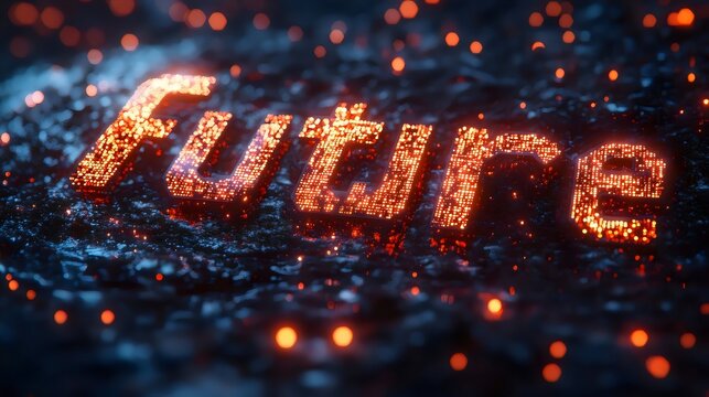 The image is a futuristic text with a blue background - Powered by Adobe