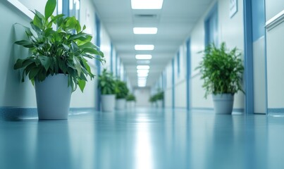 Serene Hospital Corridor with Plants