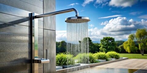 Naklejka premium Modern Outdoor Shower Head with Customizable Spray Settings
