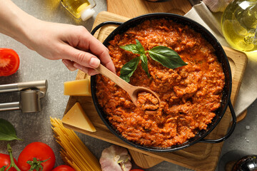 Bolognese sauce, concept of tasty and delicious food