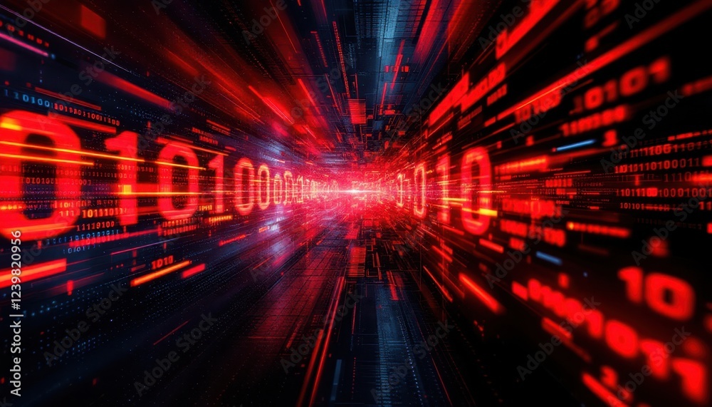 Poster abstract digital binary code stream with red and black colors