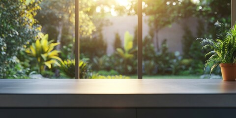 Tranquil Garden View from Window Sill