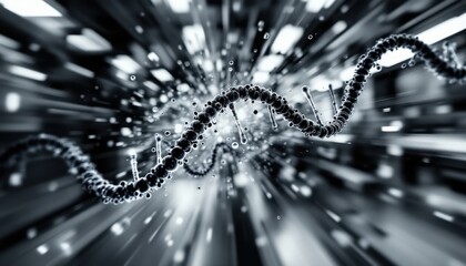 Dynamic visualization of spiraling dna helix with motion blur effect