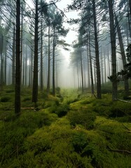 Fototapeta premium morning in a dense pine forest 