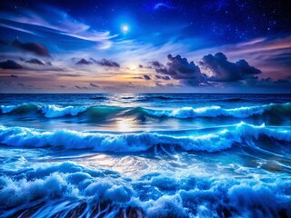 Obraz premium Night Ocean Blues: A Guide to Identifying Shades of Blue in the Dark