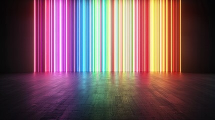 Vibrant Rainbow Neon Lights on Dark Floor