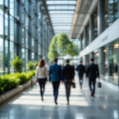Business People Walking in Modern Office Lobby