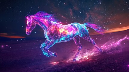 Obraz premium Cosmic horse running desert sunset galaxy fantasy art