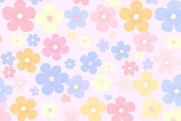 Pastel Floral Pattern: A delightful pattern of pastel-colored flowers in various shades of pink, yellow, and blue, creating a cheerful and whimsical design perfect for backgrounds, textiles.