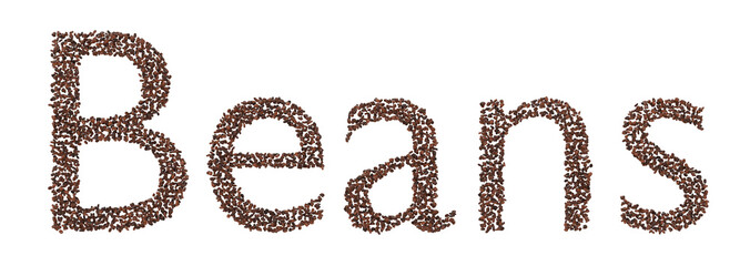 Coffee Bean Text Render: 3D 'Beans' Word Isolated on Transparent Background