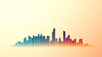 Obraz premium A vibrant skyline silhouette with gradient colors, showcasing modern buildings against a soft background.