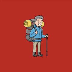 Happy Hiker with Backpack Ready for Adventure