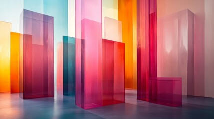 Colorful translucent glass blocks create abstract cityscape
