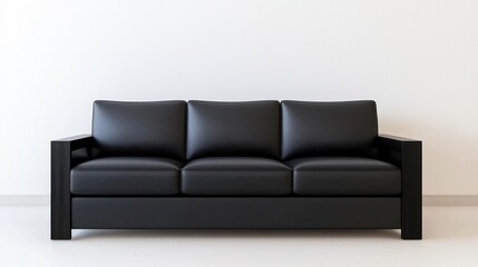 Black Leather Sofa in Minimalist Interior