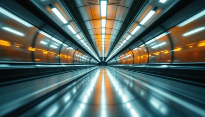 Fototapeta premium Futuristic perspective of an illuminated underground tunnel with symmetric lights