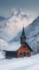 Serene Winter Chapel in the Majestic Alps