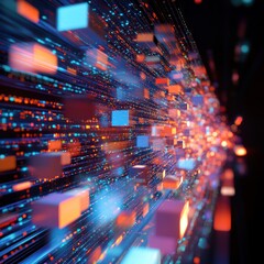 Colorful 3D data stream in cyberspace