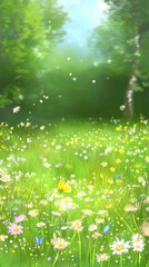 Obraz premium serene meadow with wildflowers and butterflies