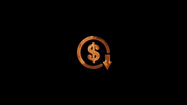 dollar down icon symbol.Dollar price collapse. Dollar price fall.Money reduction icon. Dollar currency price drop concept. circle with down arrow moving animation.