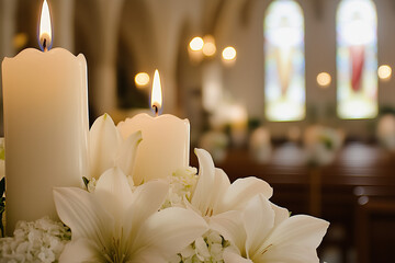 candles and flowers in church