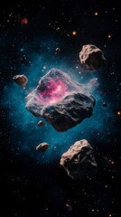 Glowing Nebula Within Space Rocks  Cosmic Landscape  Galaxy Art
