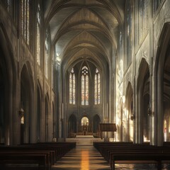 Obraz premium Sunlit stone church interior