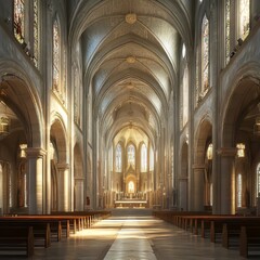 Obraz premium Sunlit cathedral interior, peaceful scene