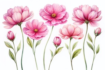 Pink Floral Watercolor Illustration for Springtime Greeting Cards