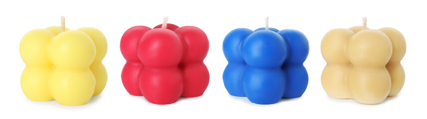Set of colorful bubble candles on white background