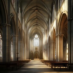 Fototapeta premium Sunlit Gothic Cathedral Nave