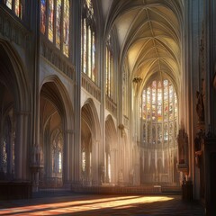 Obraz premium Sunlit Gothic cathedral interior