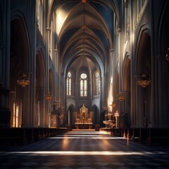 Sunlit grandeur of a cathedral nave