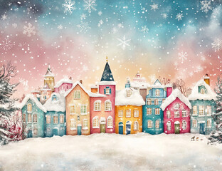 Fototapeta premium Watercolor house winter snow generated image