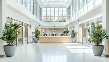 Modern Hospital Interior: Bright Atrium with Natural Light