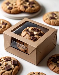 An eco-friendly kraft paper box designed for gourmet cookies or artisan pastries.