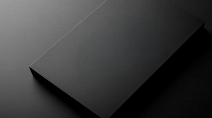 A sleek black notebook rests on a dark surface, showcasing a minimalist design and texture that evokes sophistication.