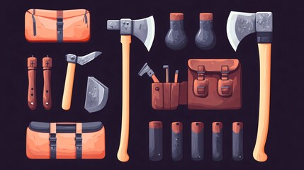 Axe Camping Gear Flat Vector Illustration with Editable Text Fields for Promotional Business Needs