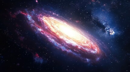 Fototapeta premium Stunning Spiral Galaxy in Deep Space with Bright Core and Colorful Nebulae, Capturing the Beauty of the Universe in a Vibrant Celestial Scene
