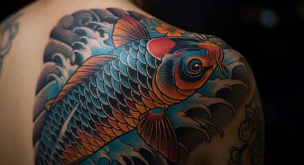 Stunning Koi Fish Tattoo Design on Shoulder