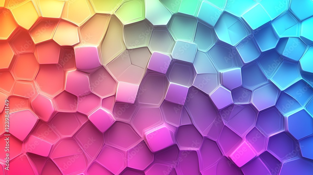 Poster colorful hexagonal patterns create a vibrant abstract design on a digital surface
