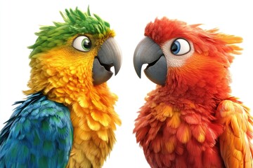 Obraz premium Two Colorful Animated Macaws Face Each Other