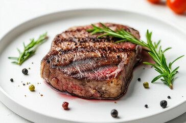 Grilled bbq steaks on white background